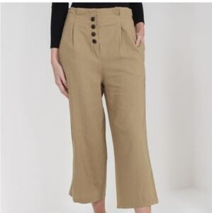 Dex Linen Blend Tan Wide Leg Cropped Pants